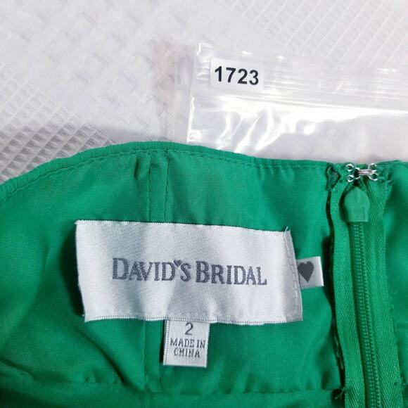 David's Bridal Women size 2 Green Rhinestone Halter Emerald Dress High Low - Picture 6 of 8